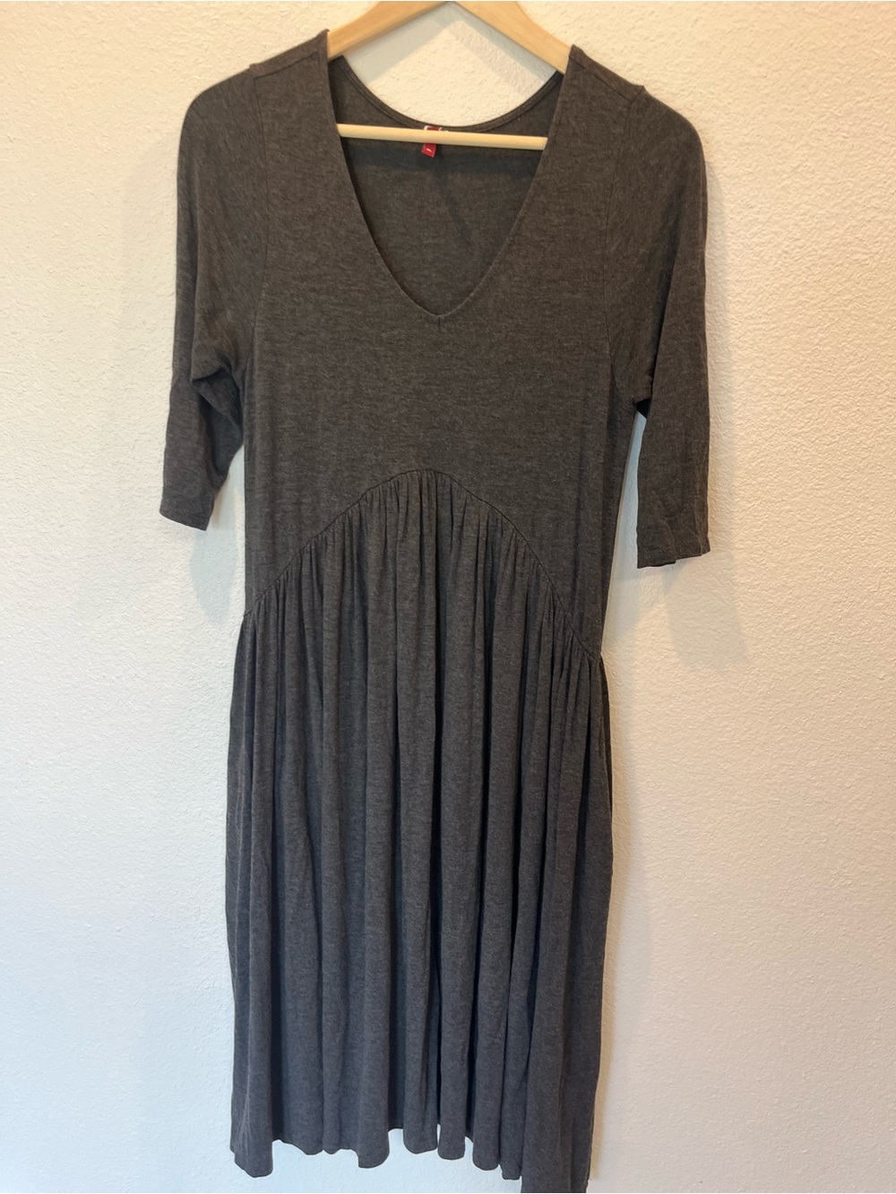 Bellamie Charcoal V-Neck Gathered Midi Dress